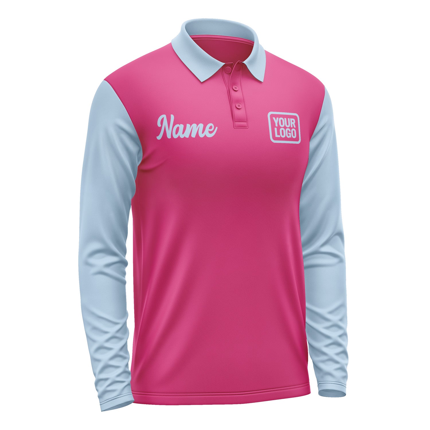 Custom Pink Light Blue Long Sleeve Polo Shirt Pl130808B108