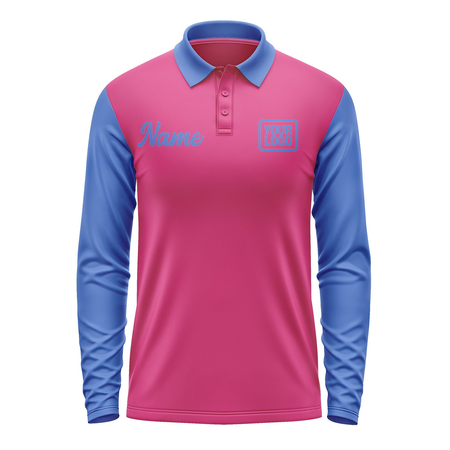 Custom Pink Sky Blue Long Sleeve Polo Shirt Pl130909B109