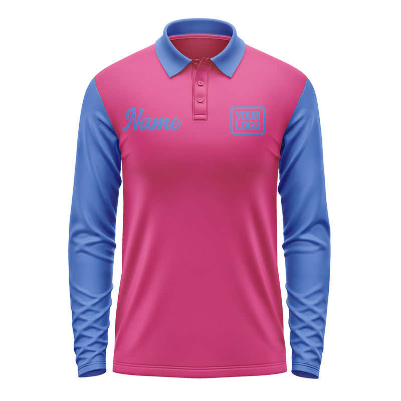 Custom Pink Sky Blue Long Sleeve Polo Shirt Pl130909B109