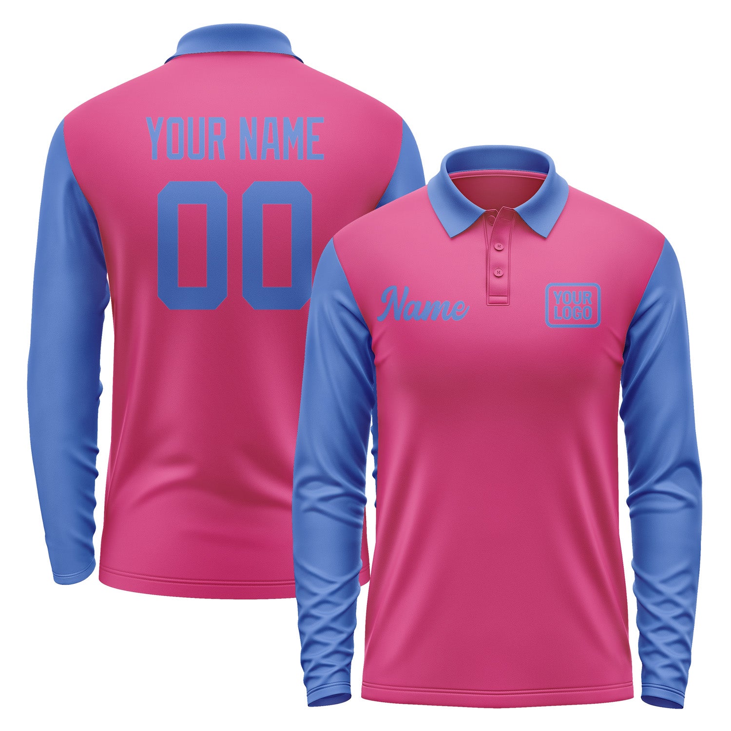 Custom Pink Sky Blue Long Sleeve Polo Shirt Pl130909B109
