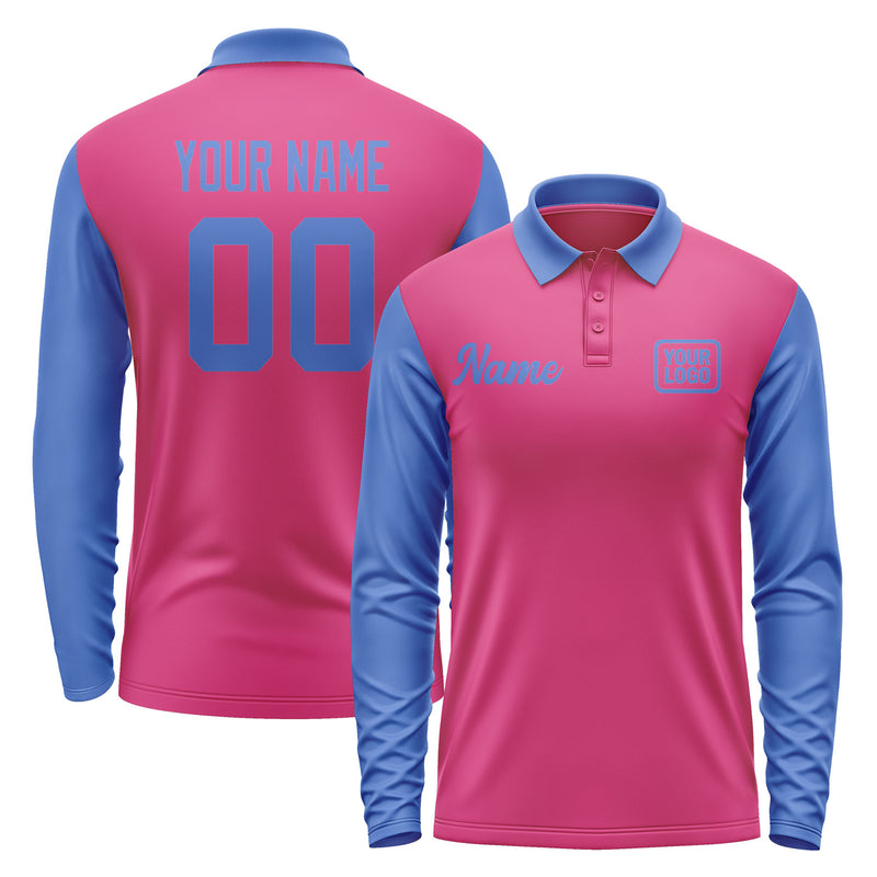 Custom Pink Sky Blue Long Sleeve Polo Shirt Pl130909B109