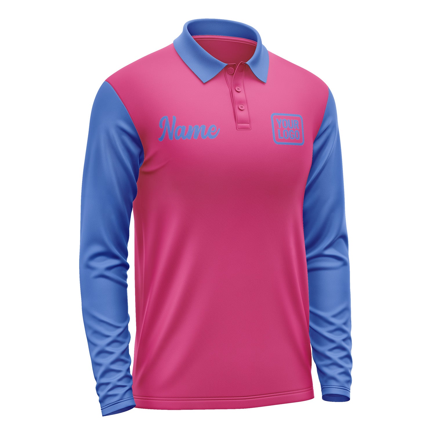Custom Pink Sky Blue Long Sleeve Polo Shirt Pl130909B109