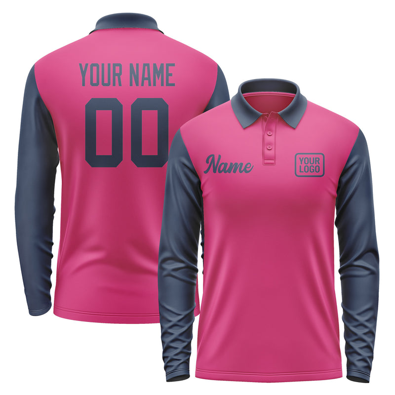 Custom Pink Blue Long Sleeve Polo Shirt Pl131010B110