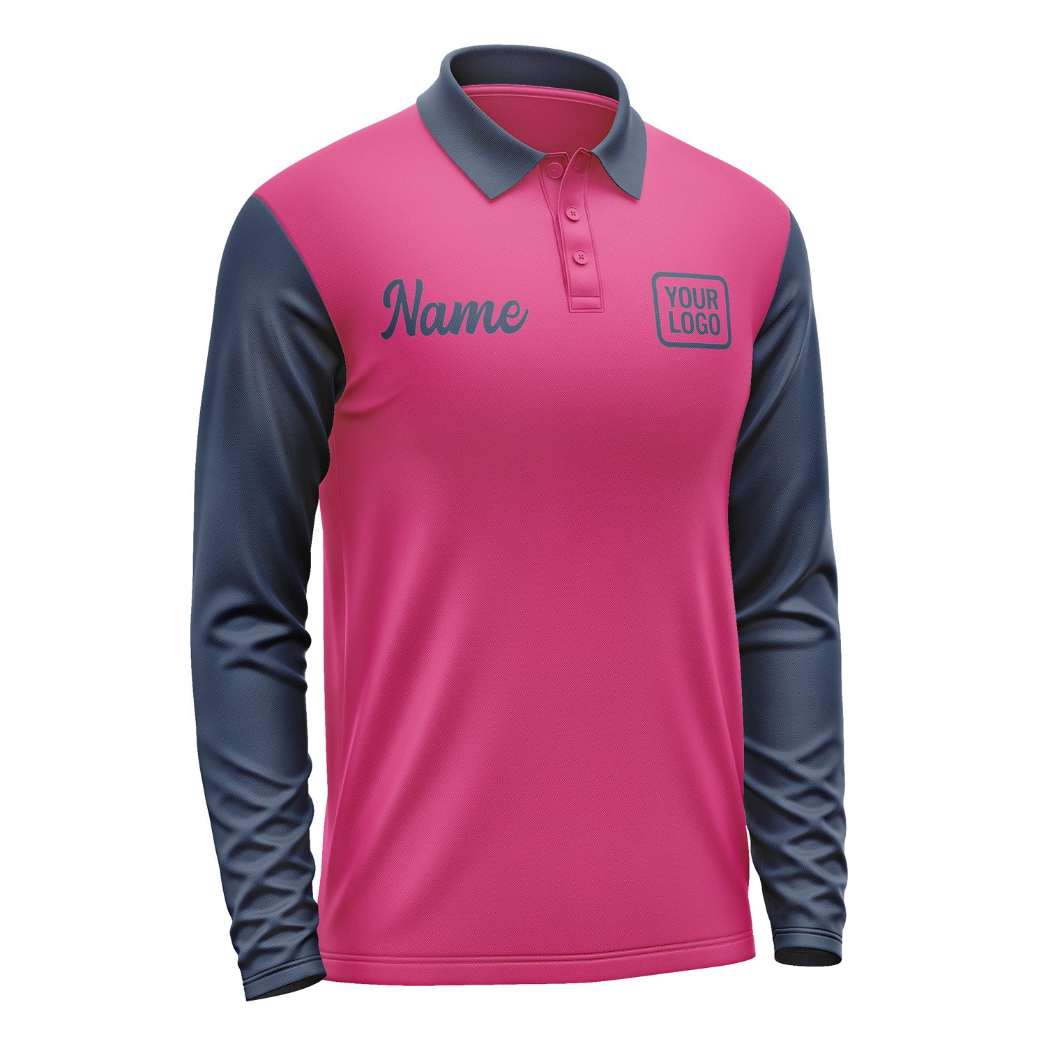 Custom Pink Blue Long Sleeve Polo Shirt Pl131010B110