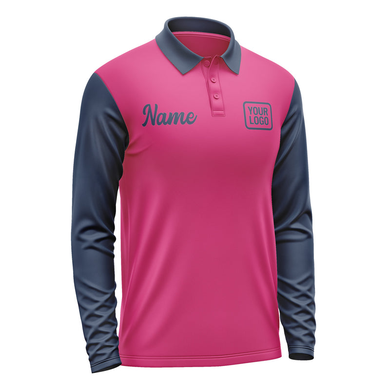 Custom Pink Blue Long Sleeve Polo Shirt Pl131010B110