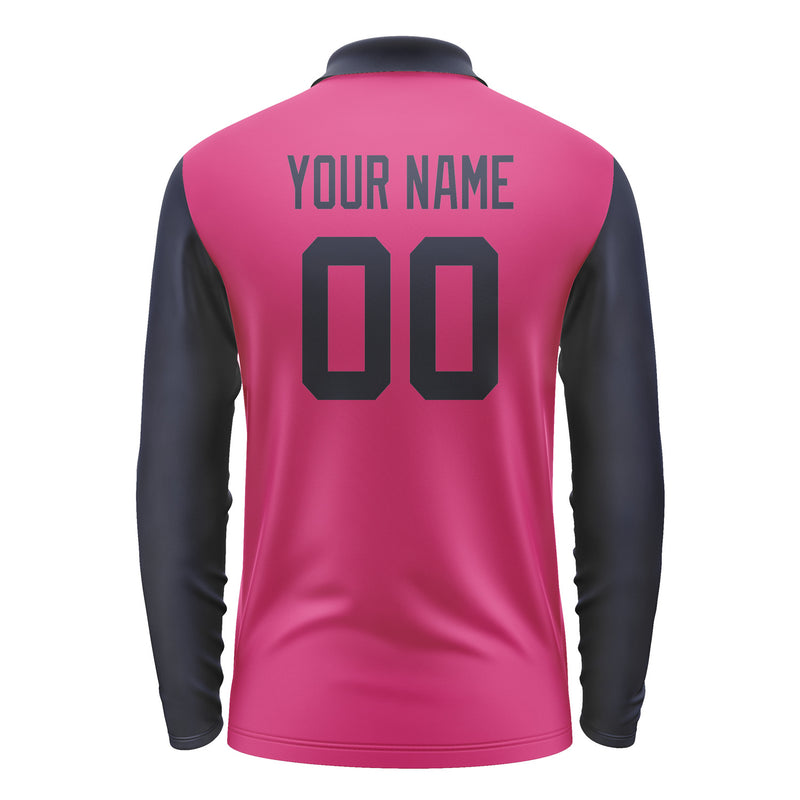 Custom Pink Navy Long Sleeve Polo Shirt Pl131111B111