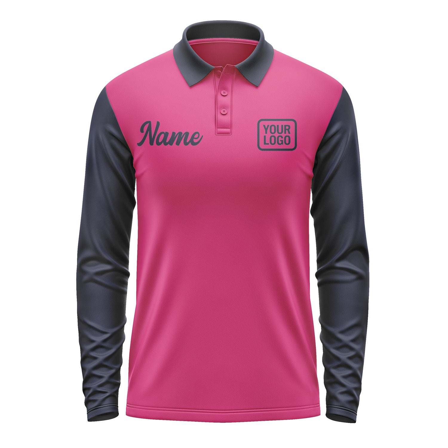 Custom Pink Navy Long Sleeve Polo Shirt Pl131111B111