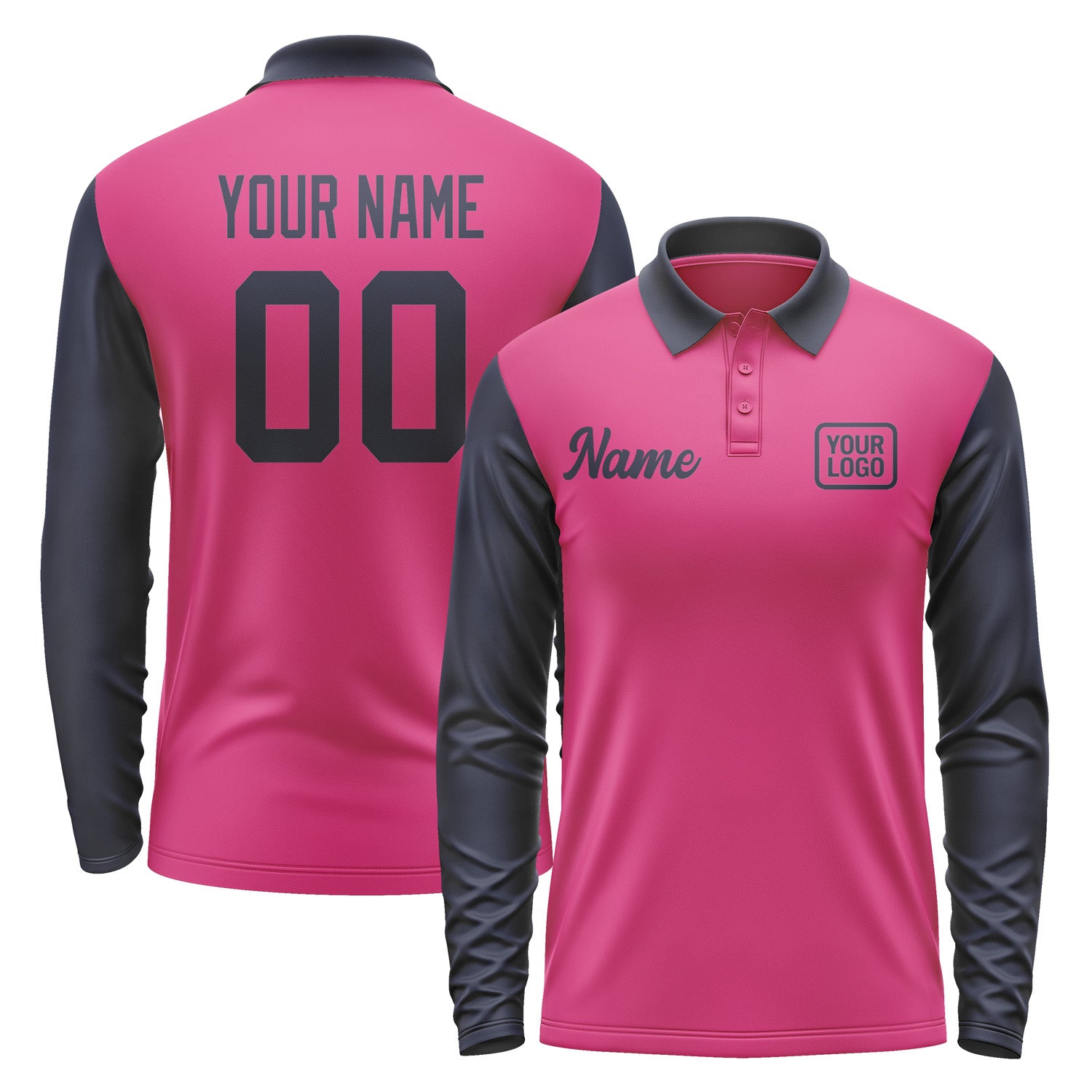 Custom Pink Navy Long Sleeve Polo Shirt Pl131111B111