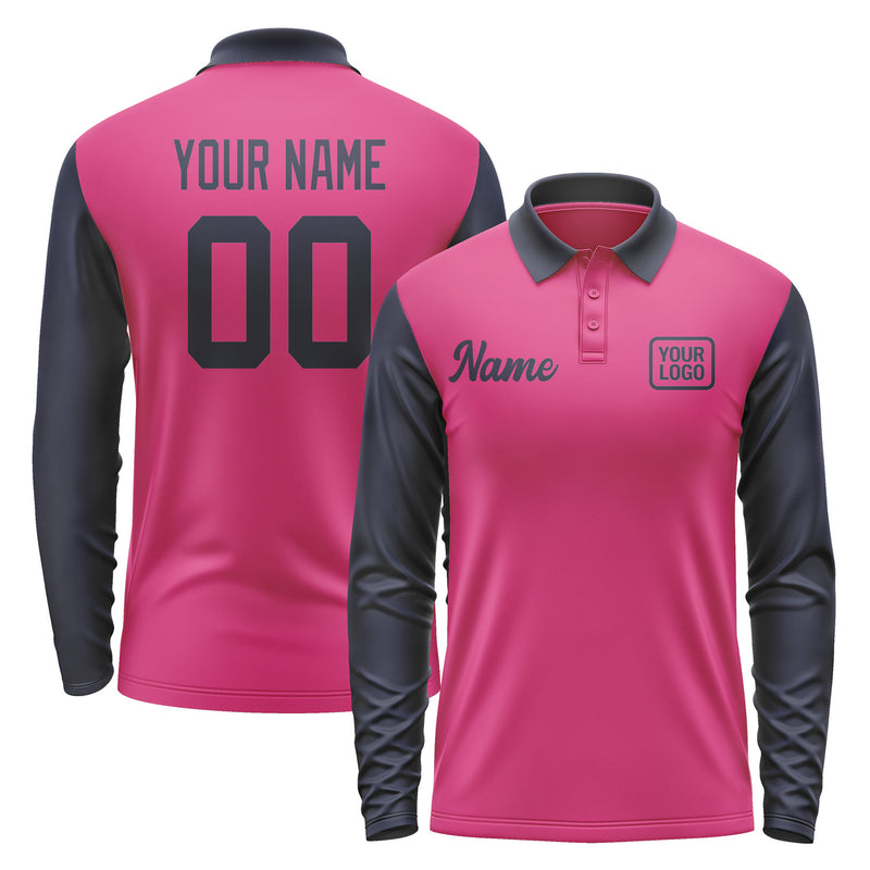 Custom Pink Navy Long Sleeve Polo Shirt Pl131111B111