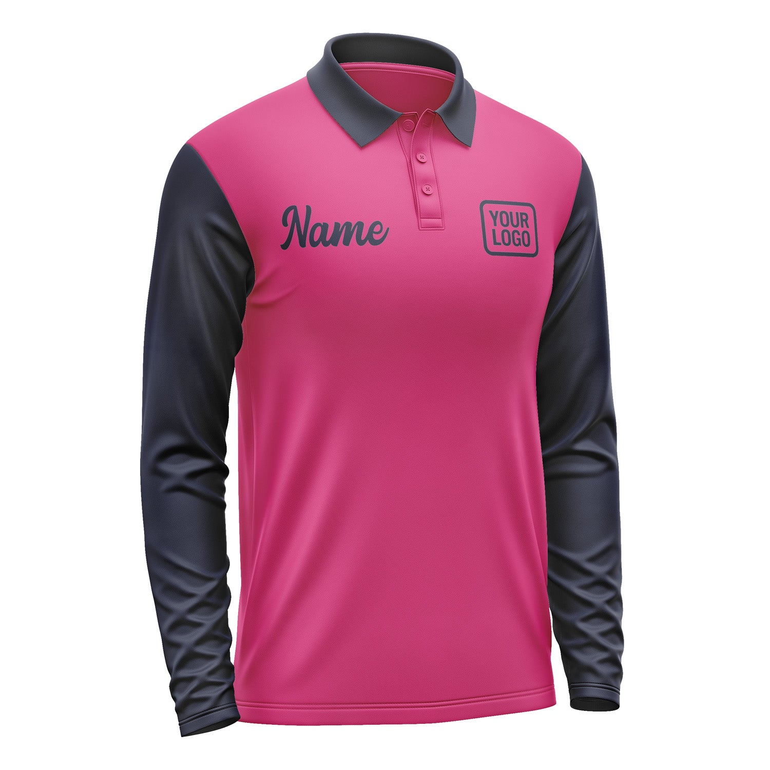 Custom Pink Navy Long Sleeve Polo Shirt Pl131111B111