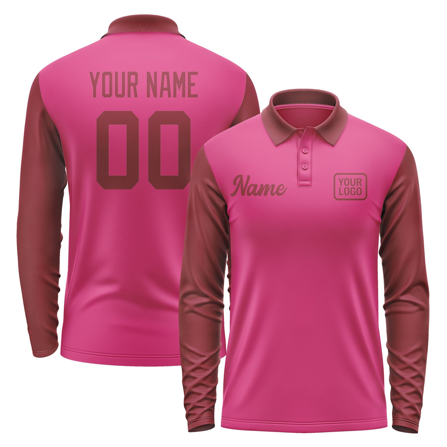 Custom Pink Crimson Red Long Sleeve Polo Shirt Pl131515B115