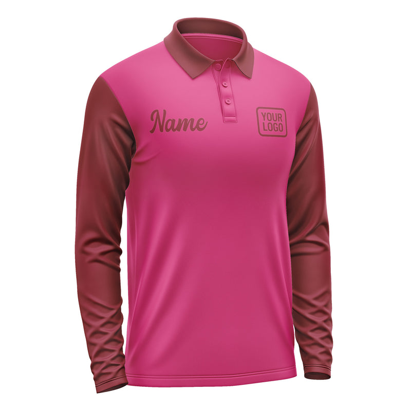 Custom Pink Crimson Red Long Sleeve Polo Shirt Pl131515B115