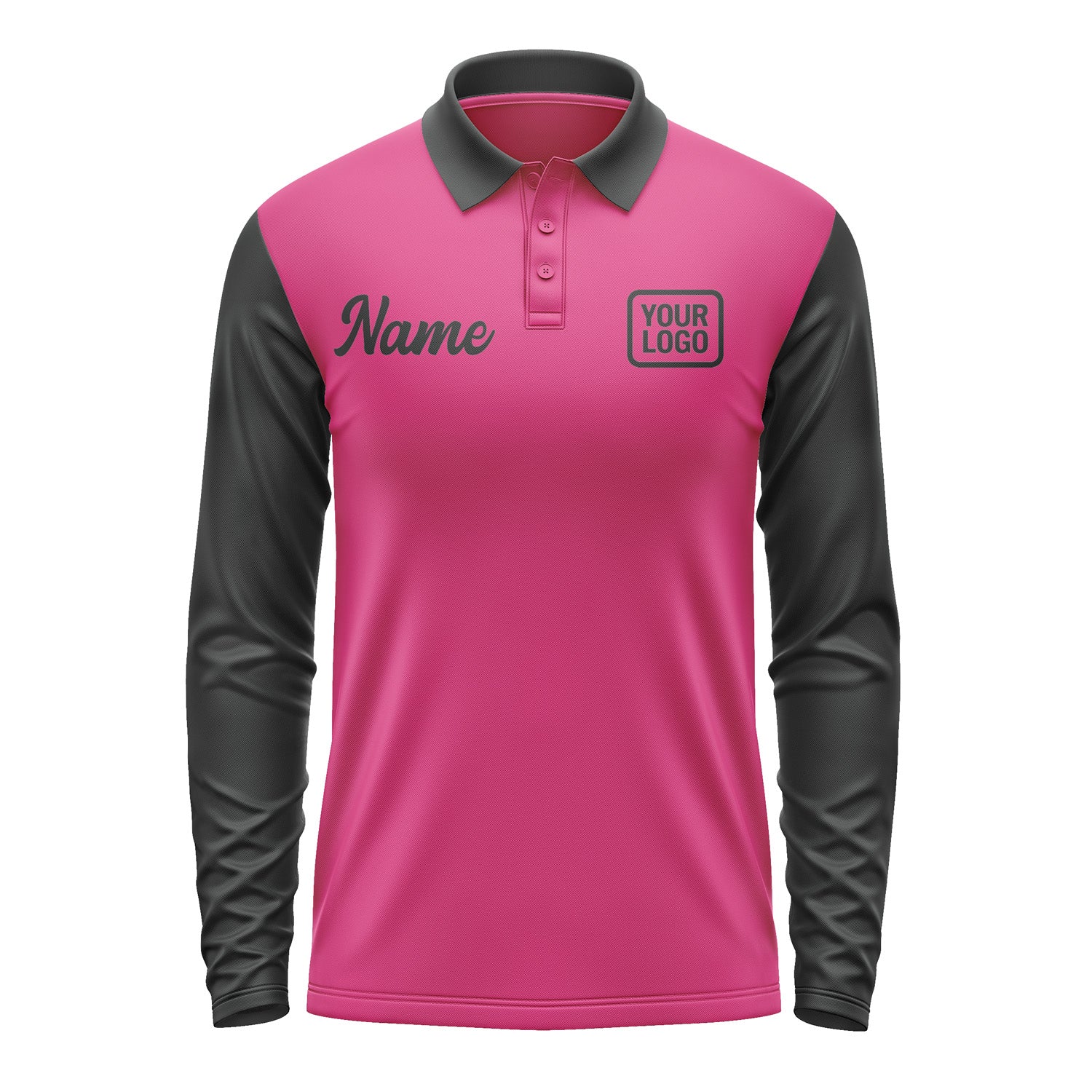 Custom Pink Black Long Sleeve Polo Shirt Pl131717B117