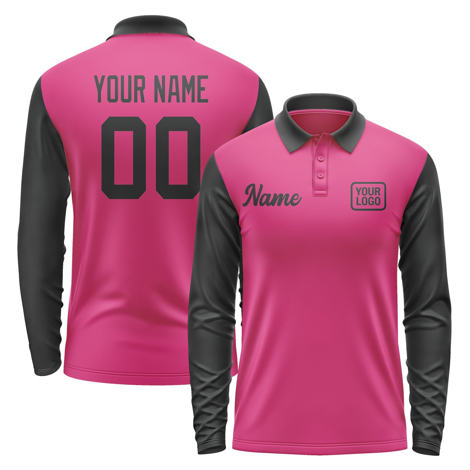 Custom Pink Black Long Sleeve Polo Shirt Pl131717B117