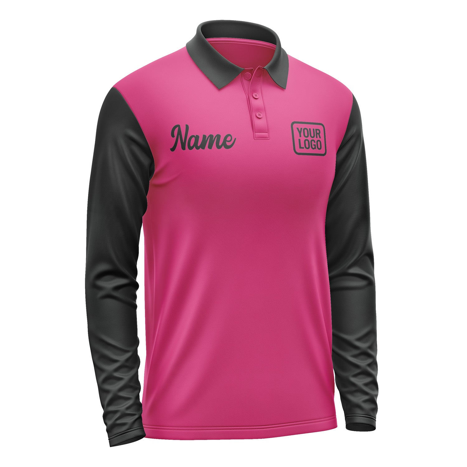 Custom Pink Black Long Sleeve Polo Shirt Pl131717B117