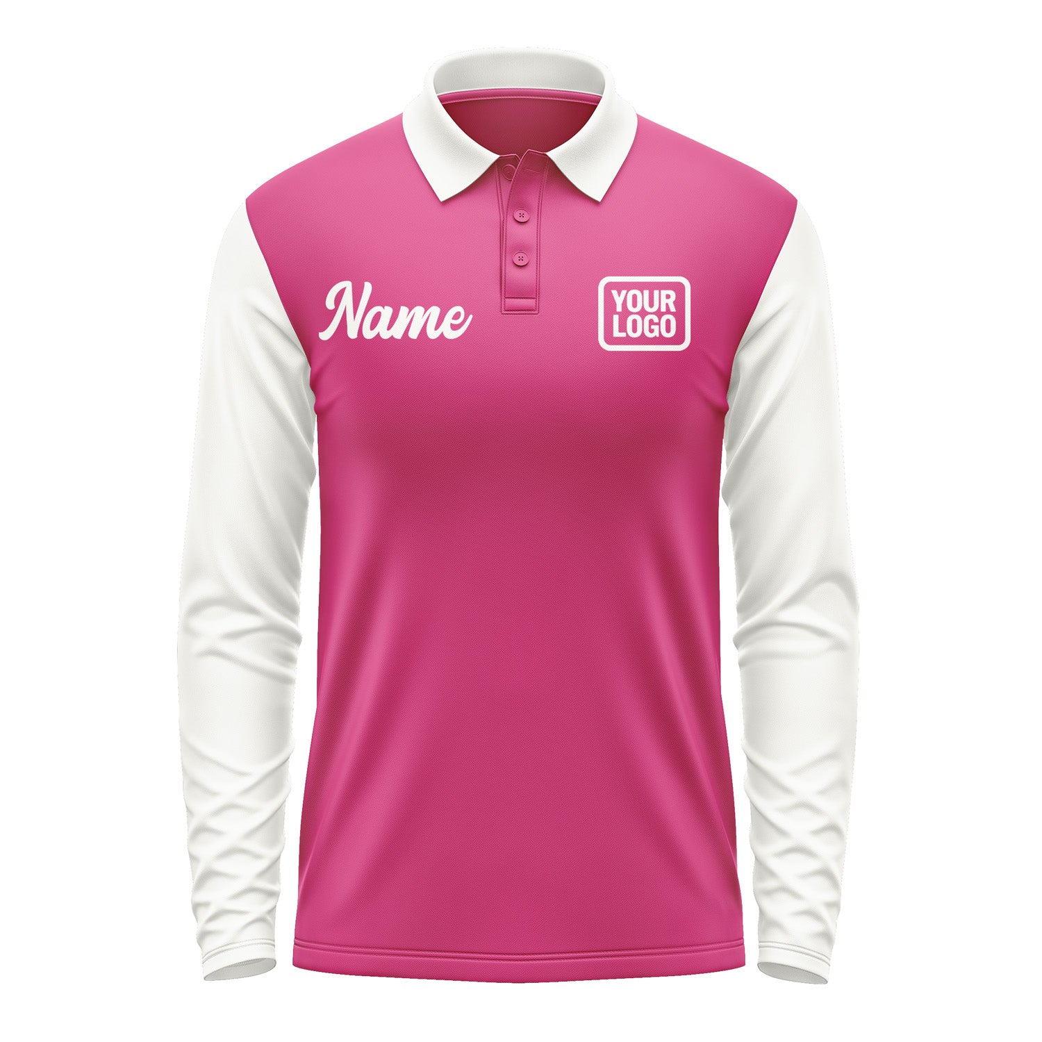 Custom Pink White Long Sleeve Polo Shirt Pl131818B118