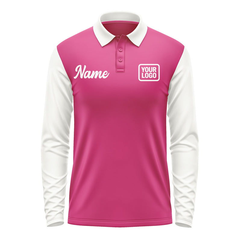 Custom Pink White Long Sleeve Polo Shirt Pl131818B118