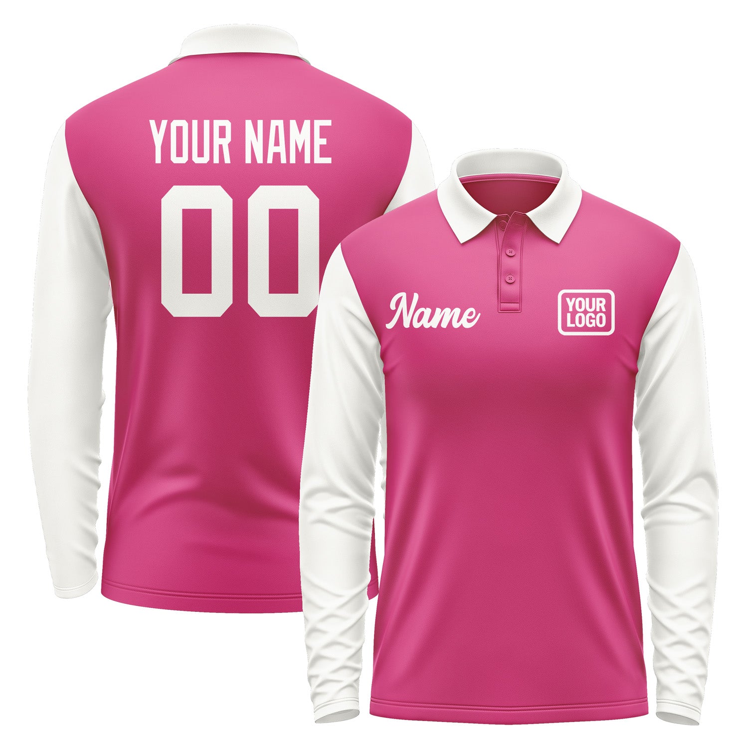Custom Pink White Long Sleeve Polo Shirt Pl131818B118