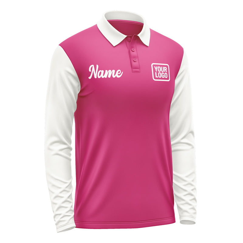 Custom Pink White Long Sleeve Polo Shirt Pl131818B118