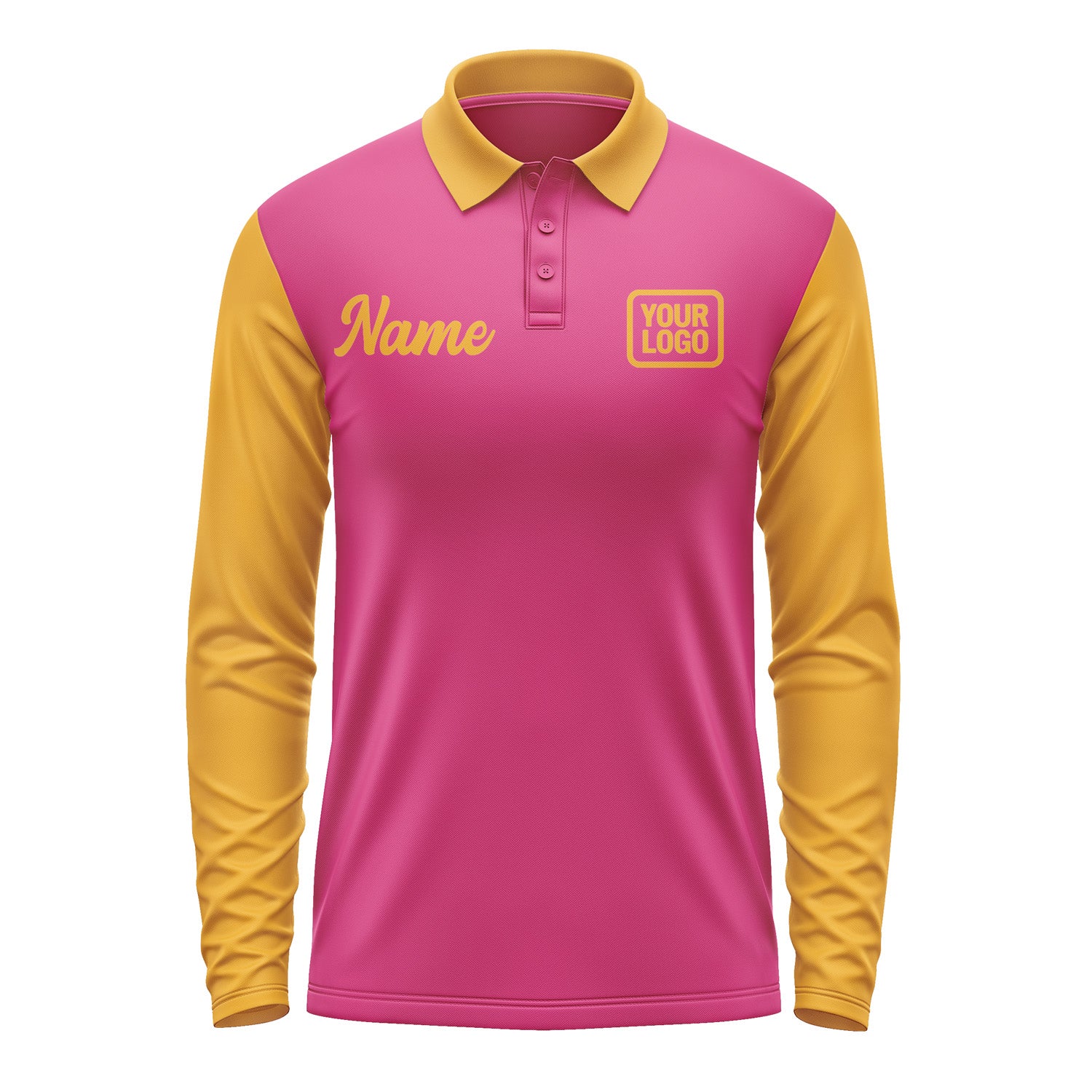 Custom Pink Yellow Long Sleeve Polo Shirt Pl131919B119