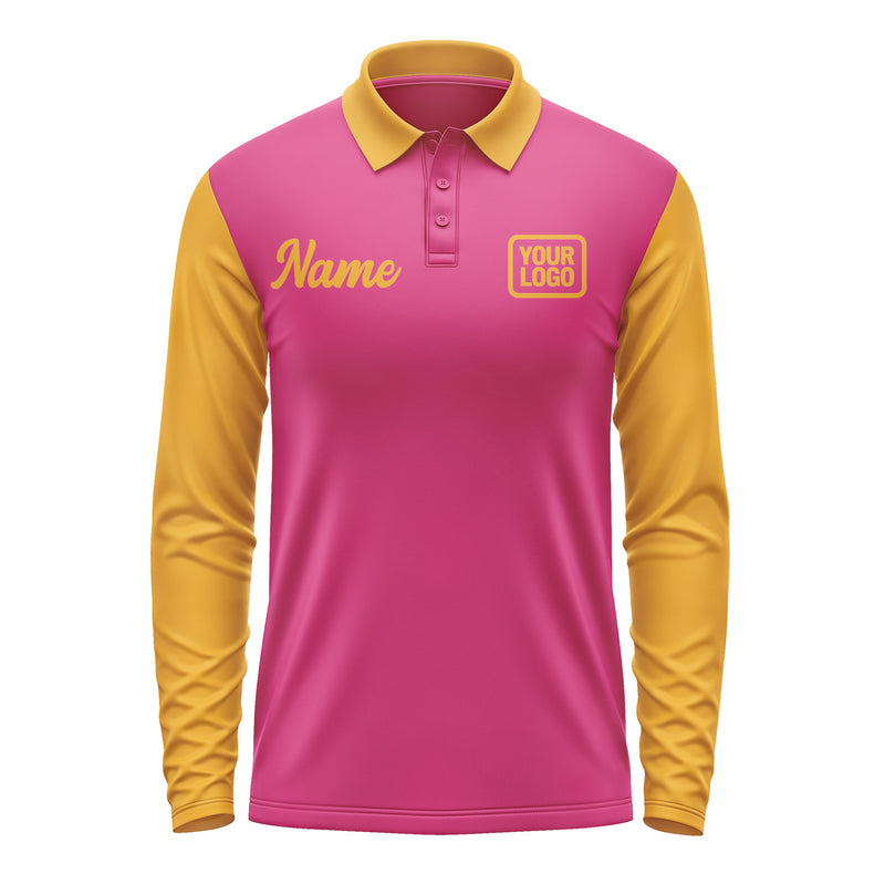 Custom Pink Yellow Long Sleeve Polo Shirt Pl131919B119