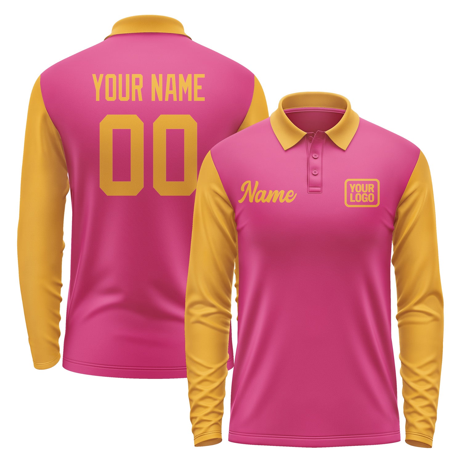 Custom Pink Yellow Long Sleeve Polo Shirt Pl131919B119