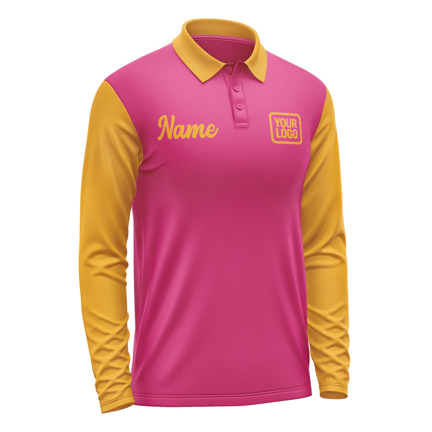 Custom Pink Yellow Long Sleeve Polo Shirt Pl131919B119