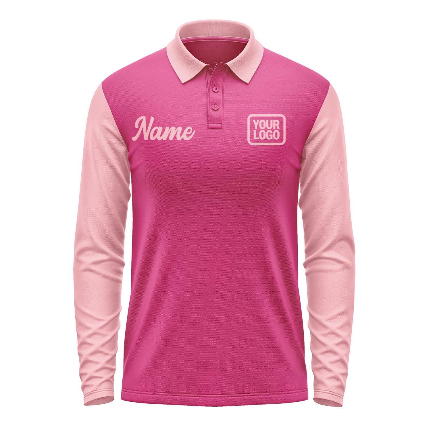 Custom Pink Light Pink Long Sleeve Polo Shirt Pl132121B121