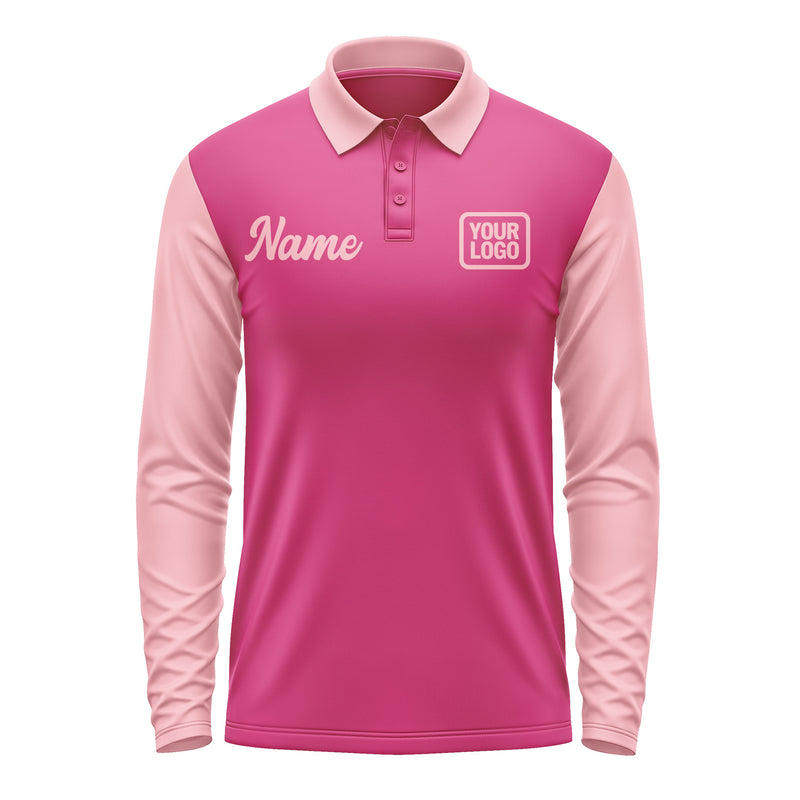 Custom Pink Light Pink Long Sleeve Polo Shirt Pl132121B121