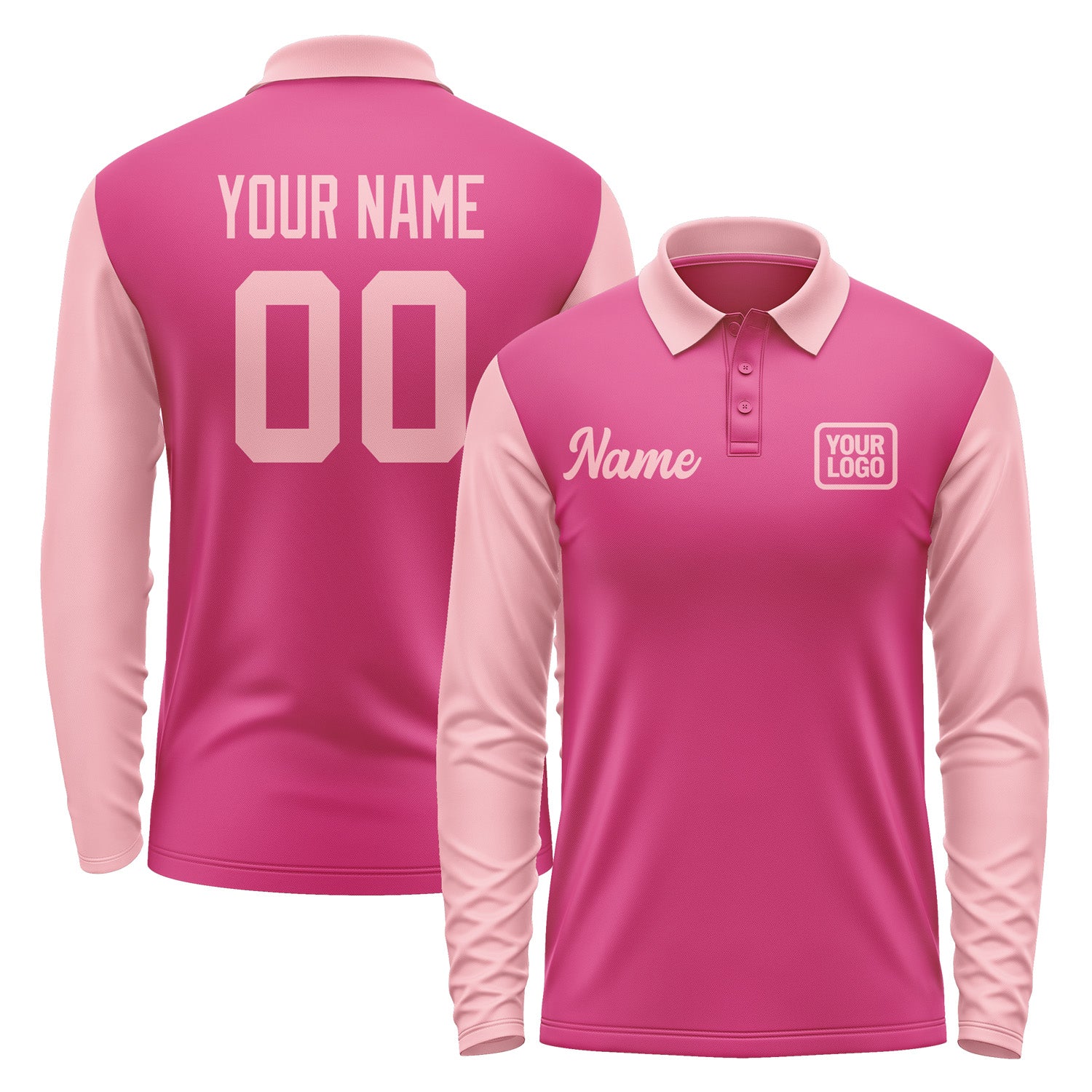 Custom Pink Light Pink Long Sleeve Polo Shirt Pl132121B121