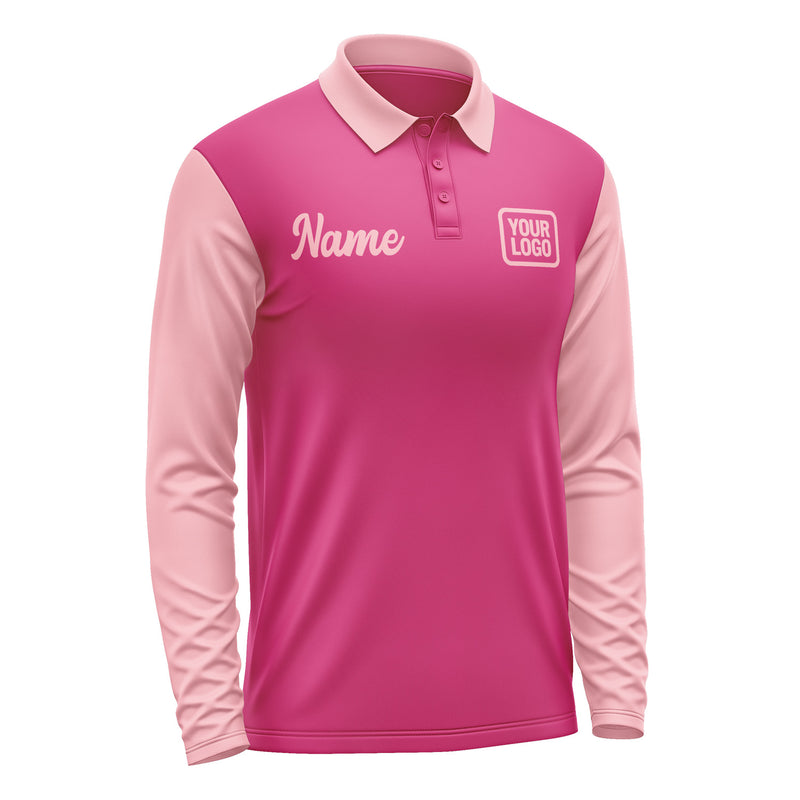 Custom Pink Light Pink Long Sleeve Polo Shirt Pl132121B121