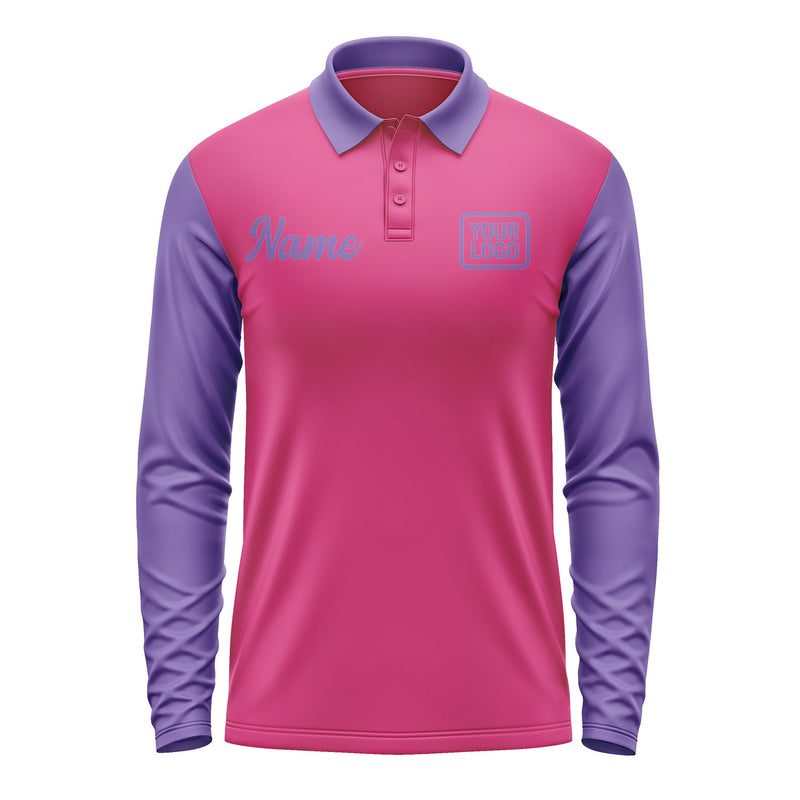 Custom Pink Light Purple Long Sleeve Polo Shirt Pl132323B123