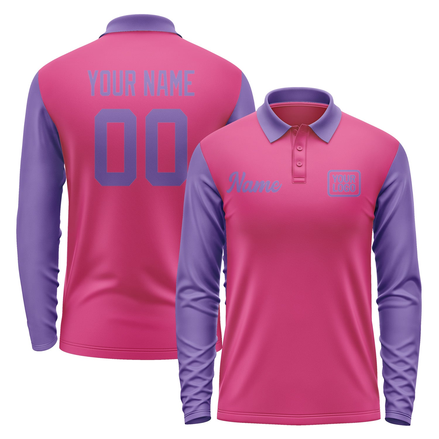 Custom Pink Light Purple Long Sleeve Polo Shirt Pl132323B123