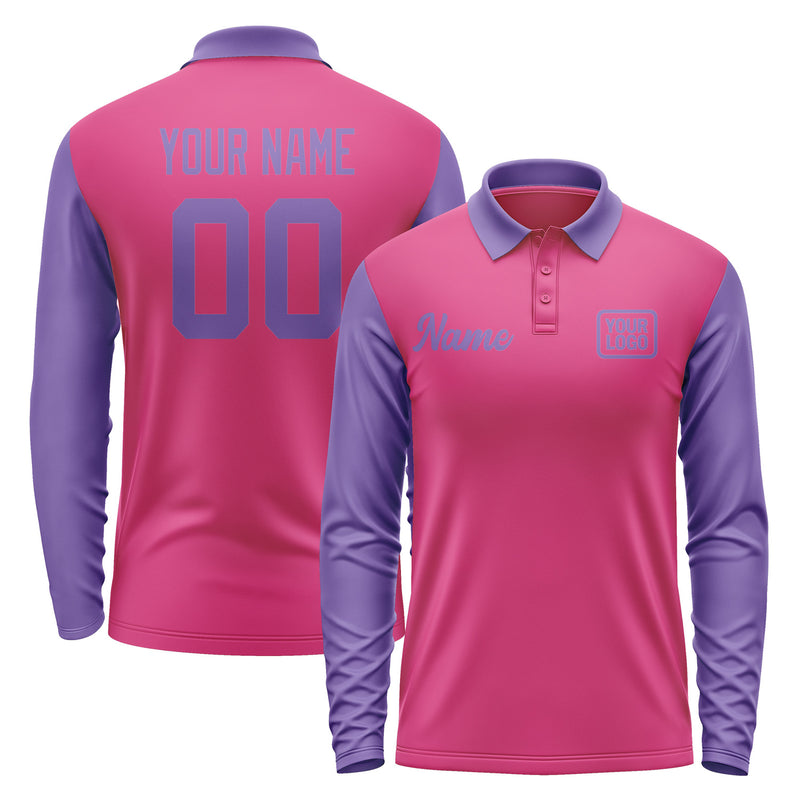 Custom Pink Light Purple Long Sleeve Polo Shirt Pl132323B123