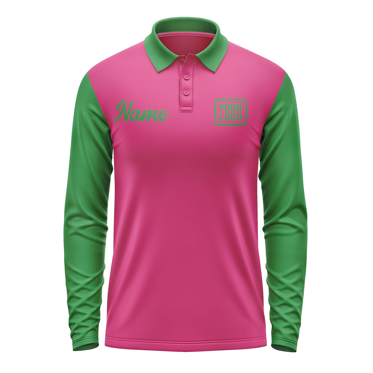 Custom Pink Emerald Green Long Sleeve Polo Shirt Pl132424B124