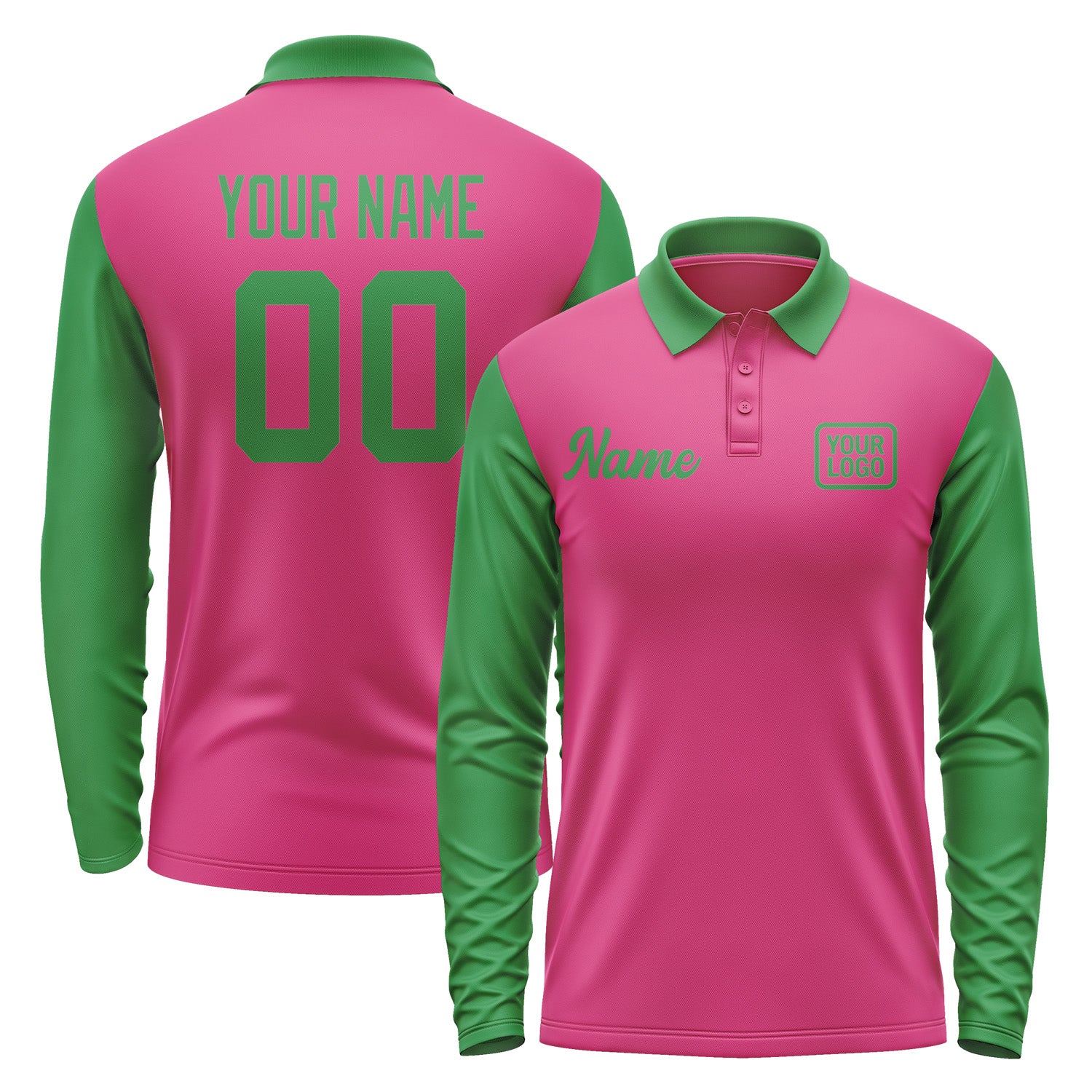 Custom Pink Emerald Green Long Sleeve Polo Shirt Pl132424B124
