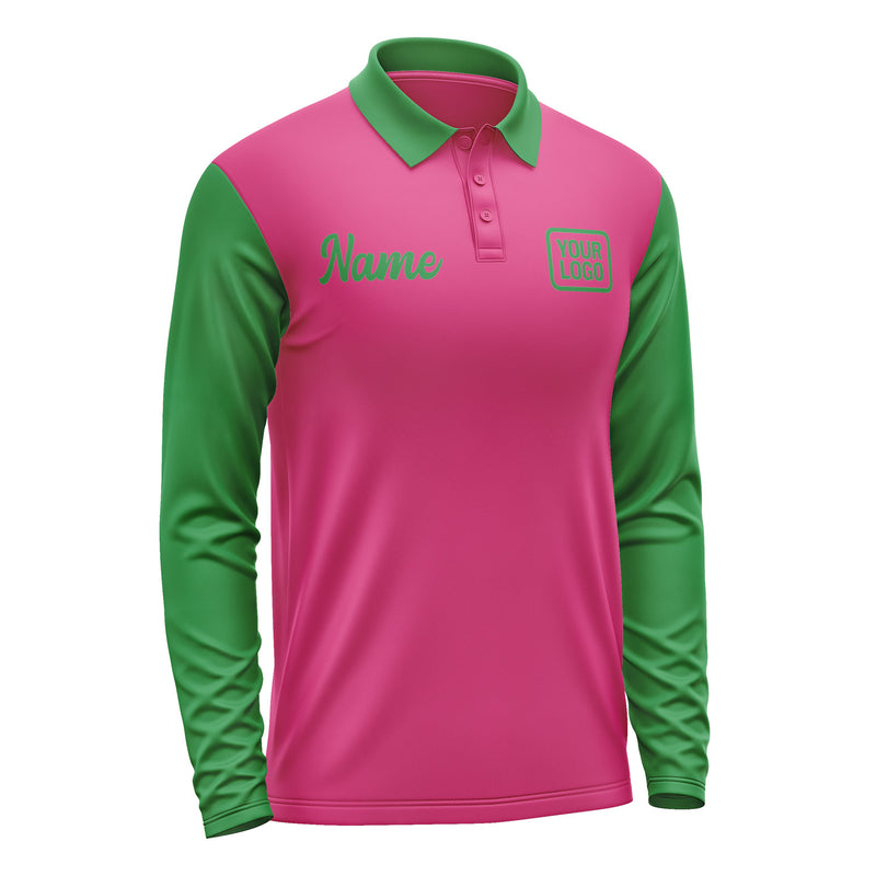 Custom Pink Emerald Green Long Sleeve Polo Shirt Pl132424B124
