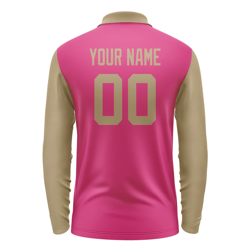 Custom Pink Light Khaki Long Sleeve Polo Shirt Pl132525B125