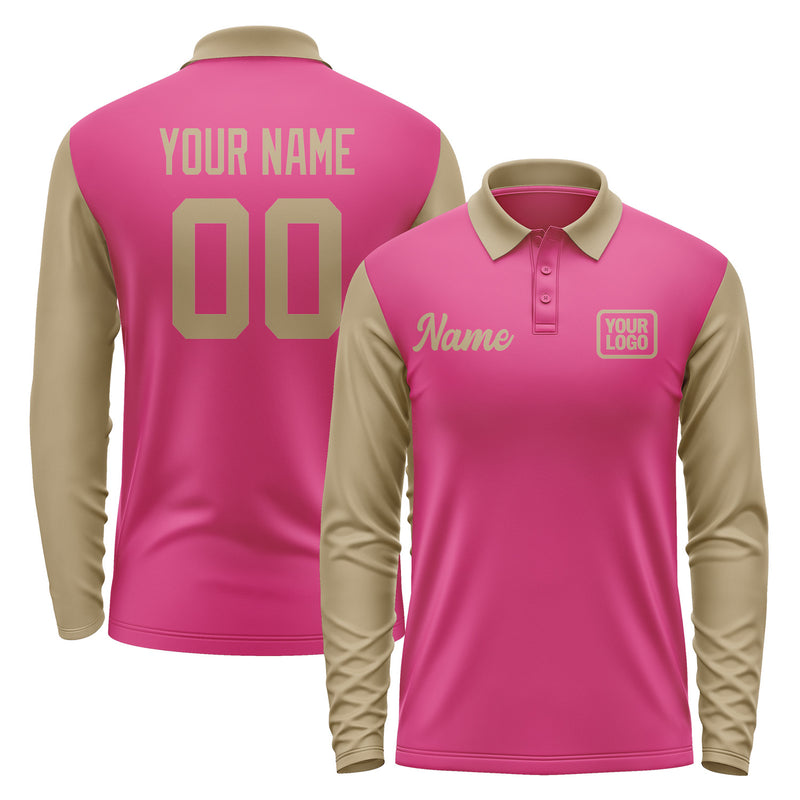 Custom Pink Light Khaki Long Sleeve Polo Shirt Pl132525B125