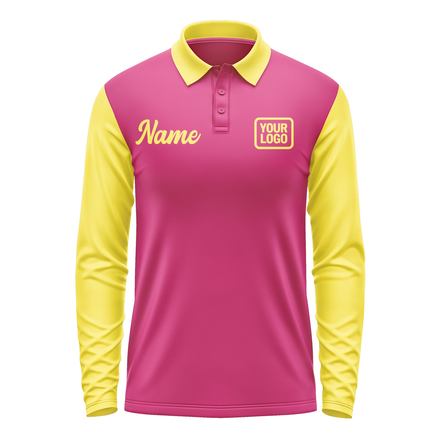 Custom Pink Light Yellow Long Sleeve Polo Shirt Pl132626B126