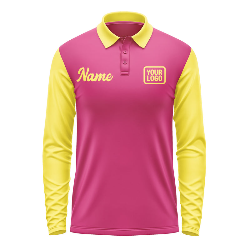 Custom Pink Light Yellow Long Sleeve Polo Shirt Pl132626B126