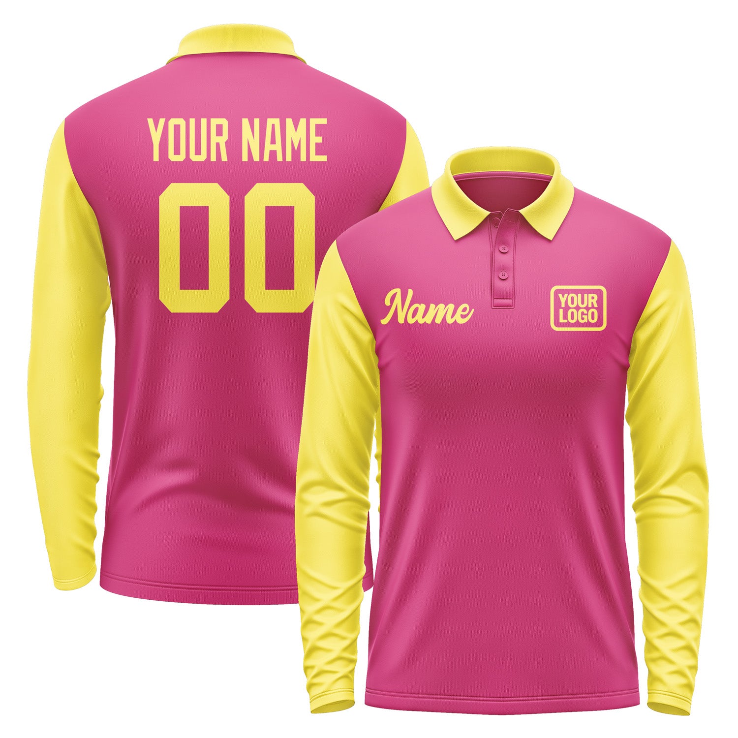 Custom Pink Light Yellow Long Sleeve Polo Shirt Pl132626B126