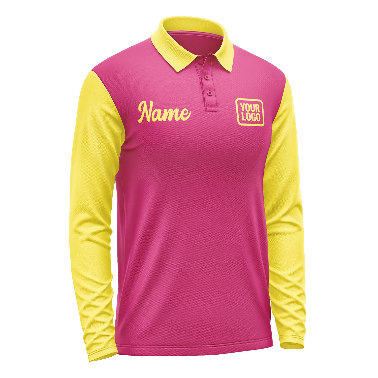 Custom Pink Light Yellow Long Sleeve Polo Shirt Pl132626B126