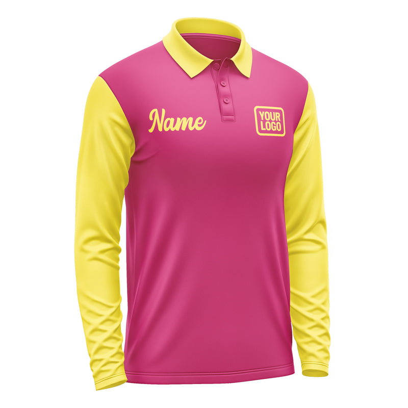 Custom Pink Light Yellow Long Sleeve Polo Shirt Pl132626B126