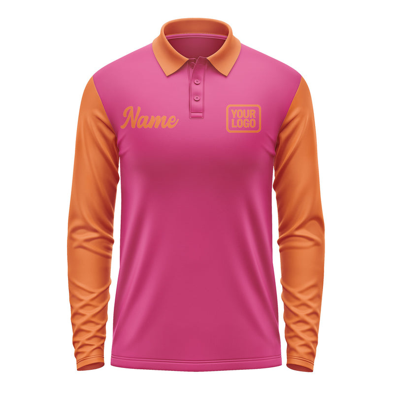 Custom Pink Orange Long Sleeve Polo Shirt Pl132828B128
