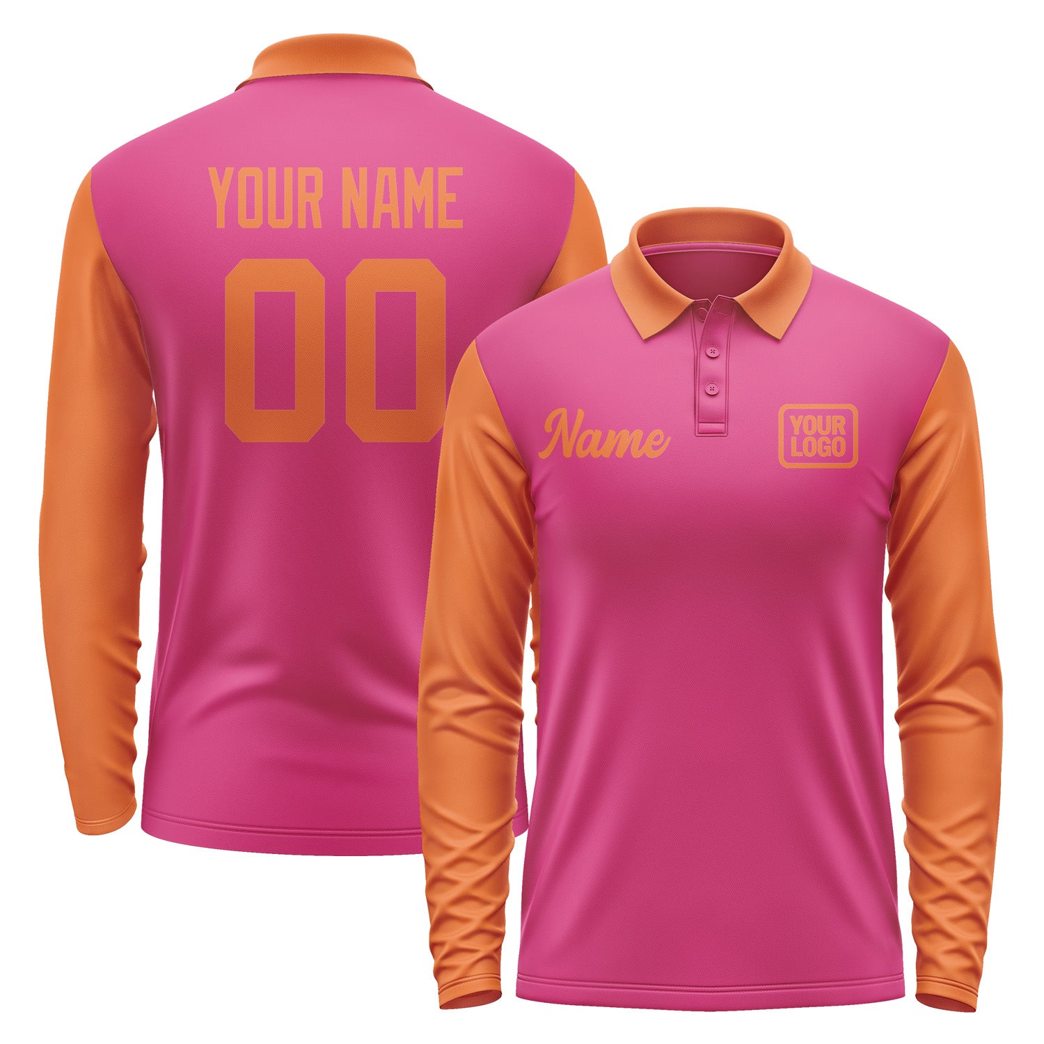 Custom Pink Orange Long Sleeve Polo Shirt Pl132828B128