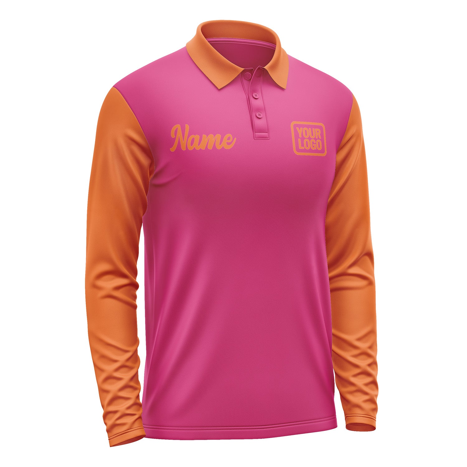 Custom Pink Orange Long Sleeve Polo Shirt Pl132828B128