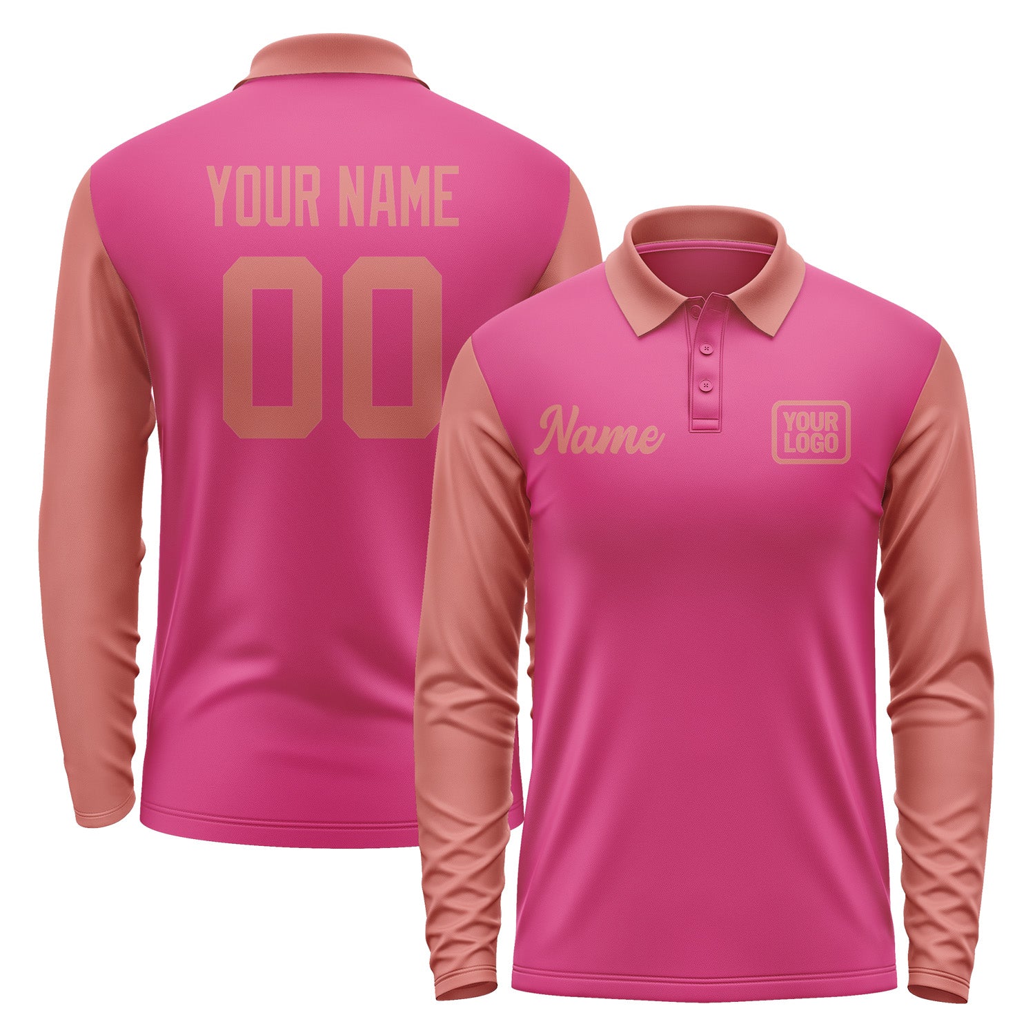 Custom Pink Copper Rose Long Sleeve Polo Shirt Pl132929B129