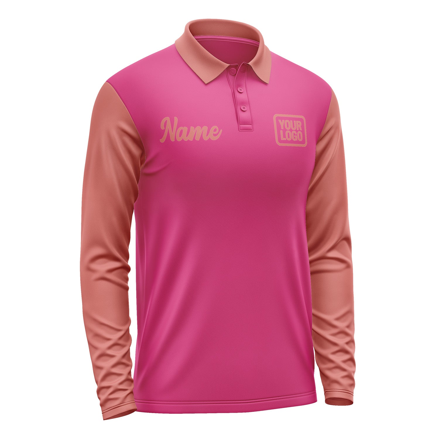 Custom Pink Copper Rose Long Sleeve Polo Shirt Pl132929B129