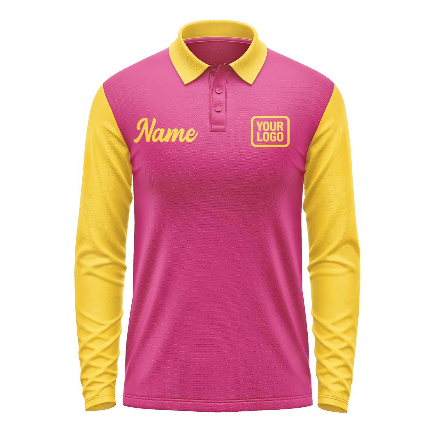 Custom Pink Gold Long Sleeve Polo Shirt Pl133030B130